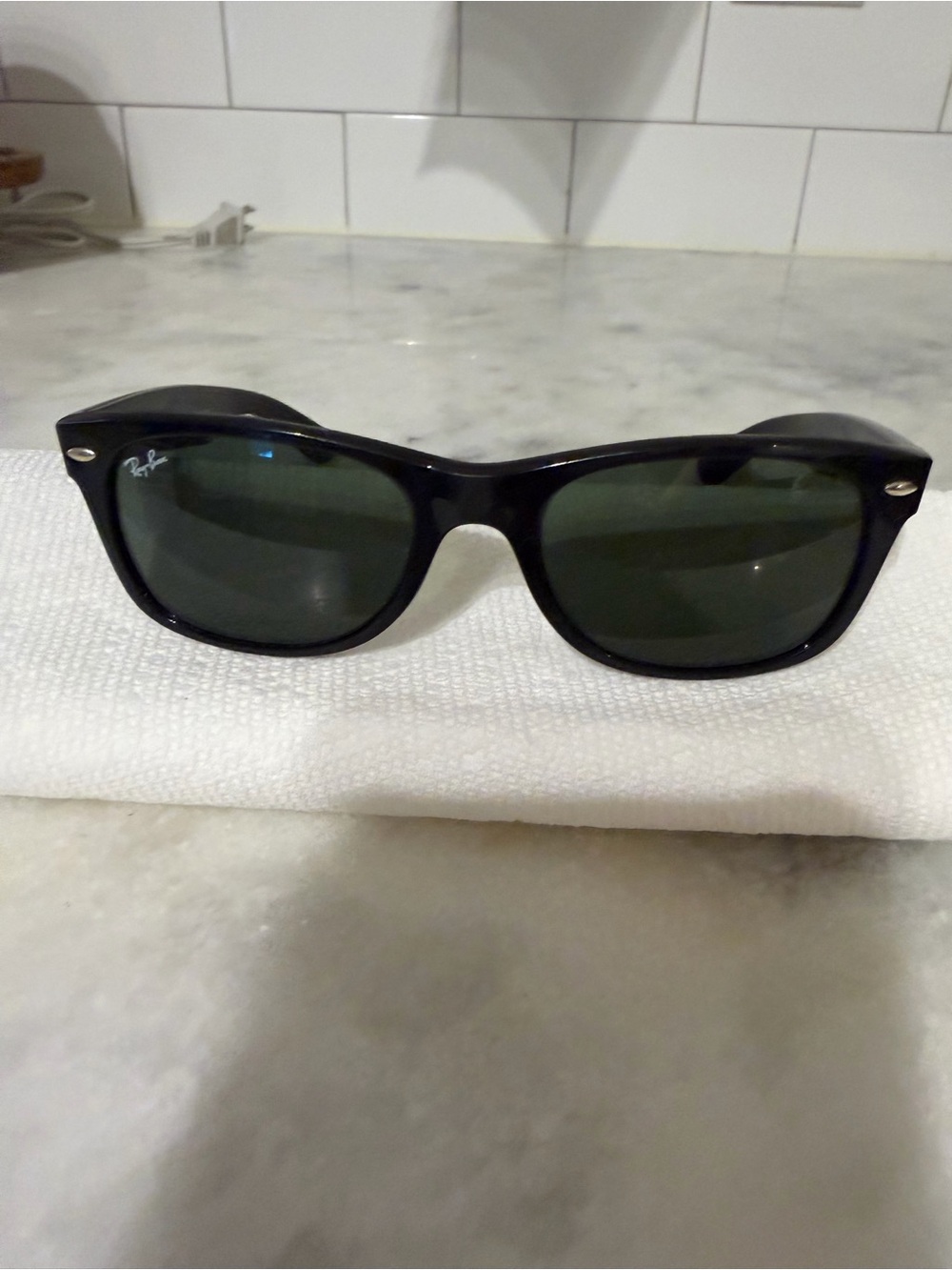 Ray-Ban Black Frame Sunglasses with Green Lenses